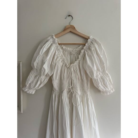 DOEN Ischia Shirred White Organic Cotton-Voile Midi Dress Size Large - Picture 8 of 10